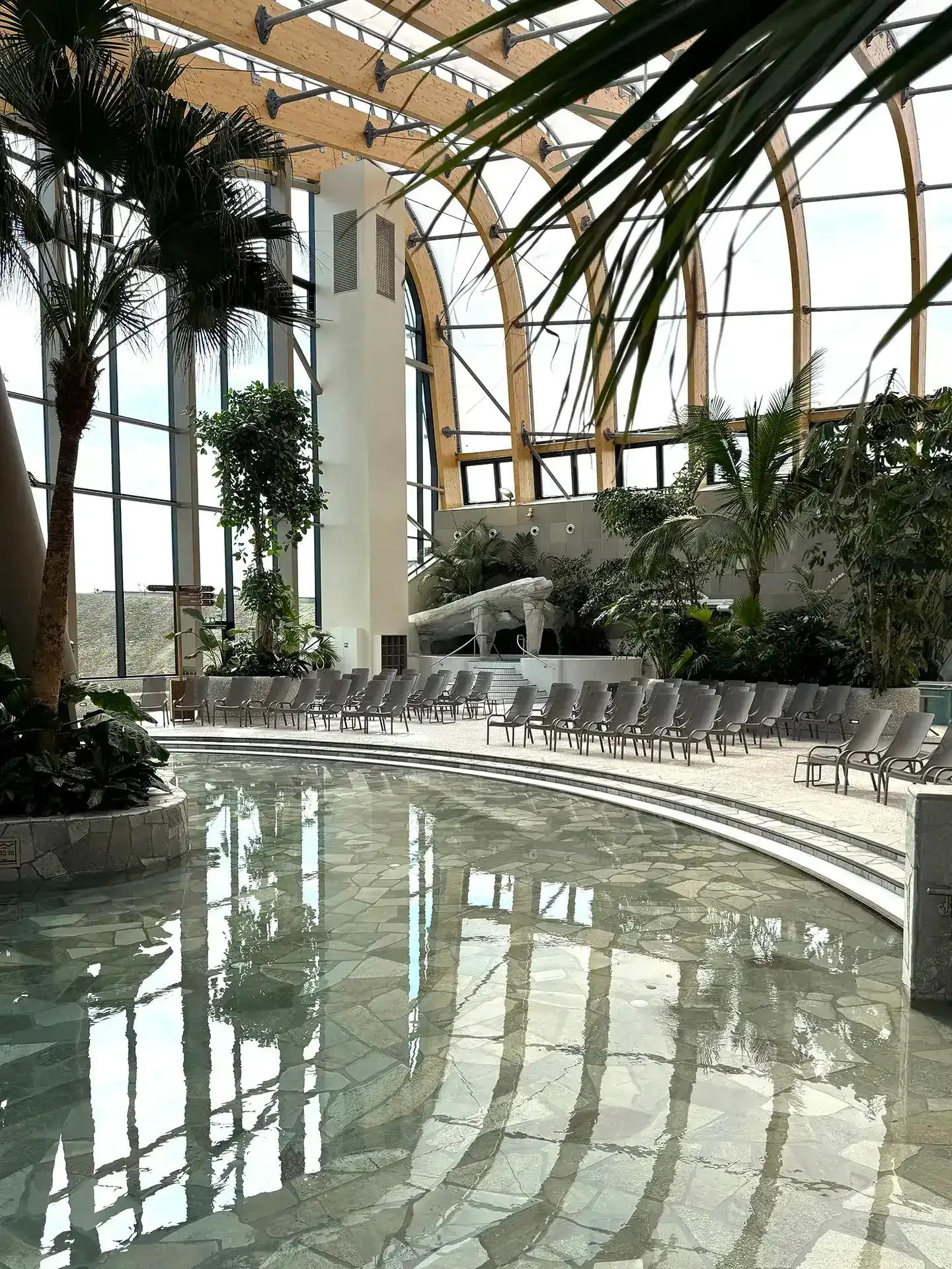 Coordinated FF&E and furniture for a large indoor pool environment at Nordborg Resort.