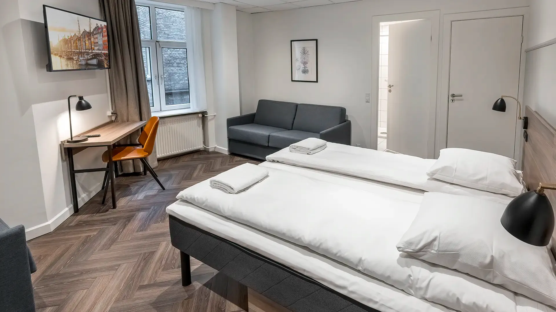 Calm, Nordic hotel room interior at Go Hotel Saga, styled by Third.space.